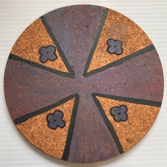 Cork Trivet Boho Bohemian Chic Hand Painted Round 7.5 inch Diameter - Picture 1 of 4